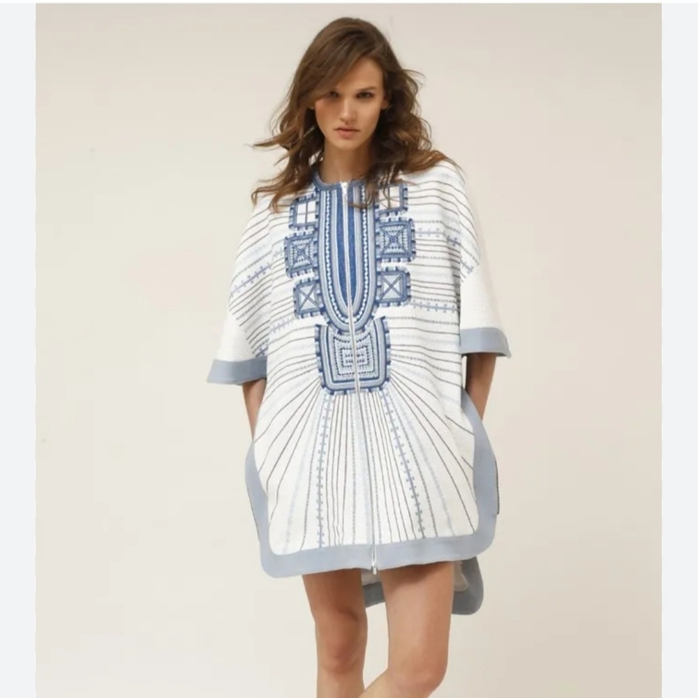 BCBGMaxAzria Blue and White Cape Jacket